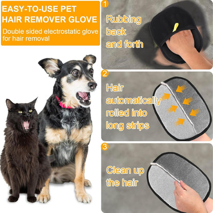 Pet Hair Removal Tool, Electrostatic Pet Hair Remover,Static Removal Gloves for Pet Hair, Dog and Cat Hair Remover Electrostatic Gloves Set for Couch, Clothes, Car, Carpet, Bed, Furniture